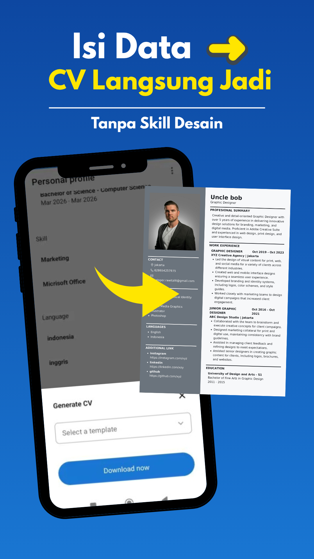Export CV ke PDF di aplikasi CV Builder
